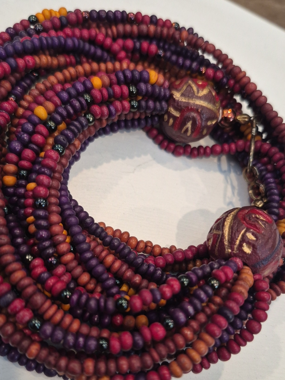 Vtg Multistrand Multicolored Seed Bead Necklace, Hook Closure
